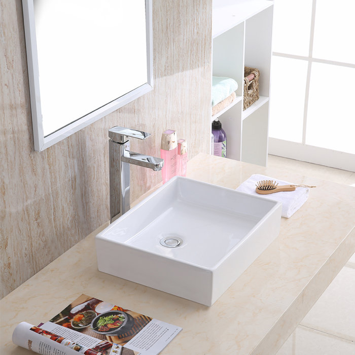 Karran Valera 16 In. Vitreous China Rectangular Vessel Bathroom Sink